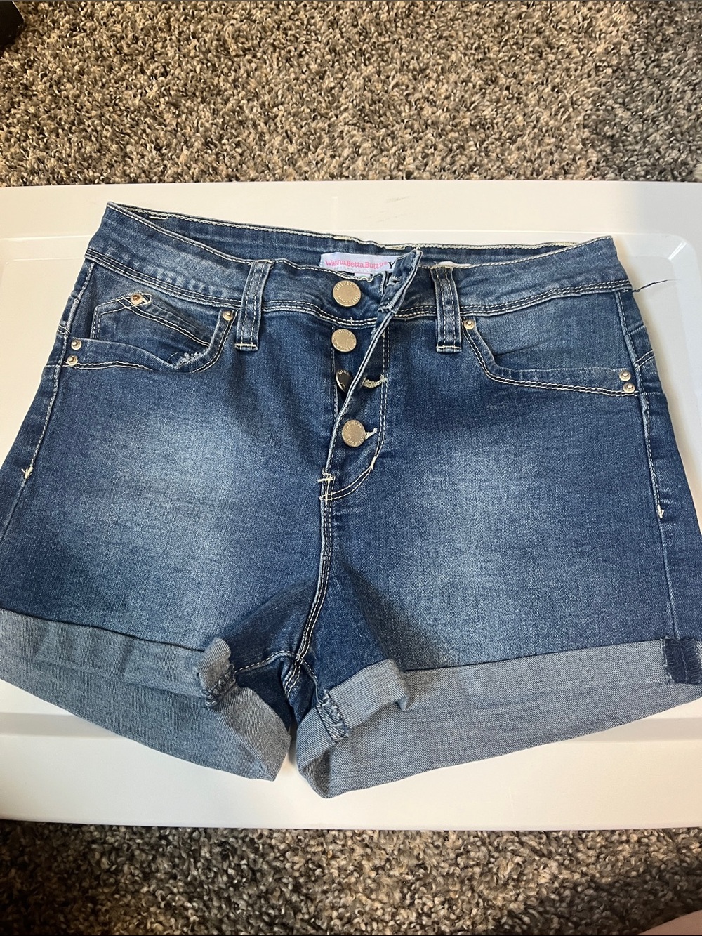 Button-Front Dark Blue Denim Cuffed Women’s Shorts